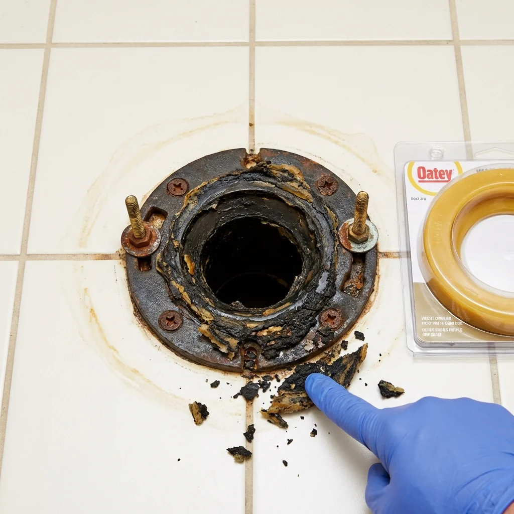 Failed wax ring showing water seepage at the base of a toilet in a Elizabeth, NJ home
